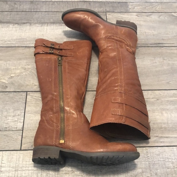 Franco Sarto Patina heeled cognac brown leather upper boots with side zipper - Picture 3 of 13